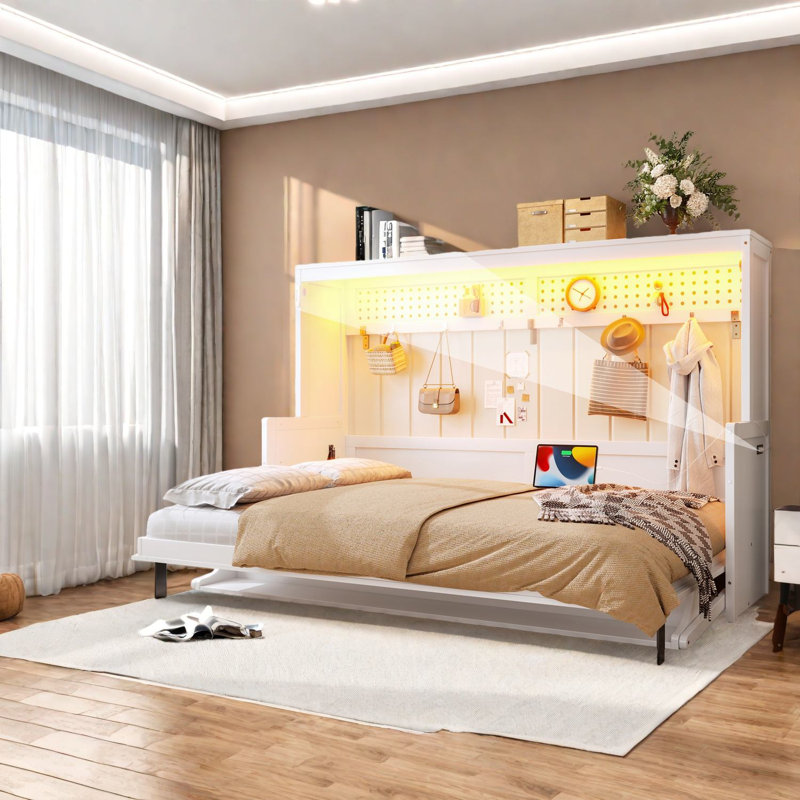Lit escamotable blanc multifonctionnel peu encombrant avec bureau et conception moderne