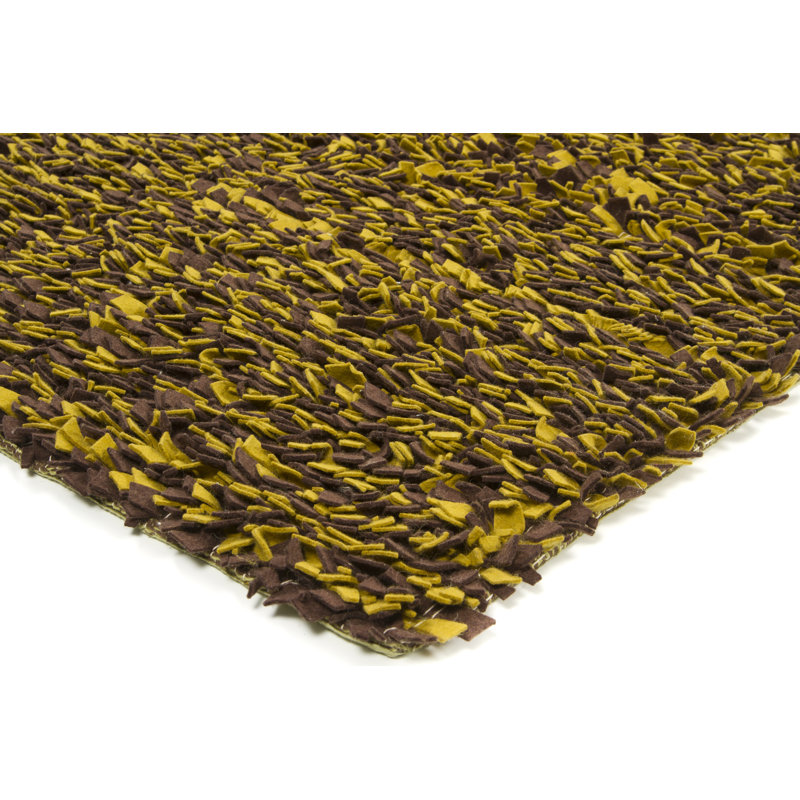 Leyva Authentic Handmade Hand-Woven Abstract Gold, Yellow & Brown Indoor Wool Rug, Rectangle 7'9" x 10'6"
