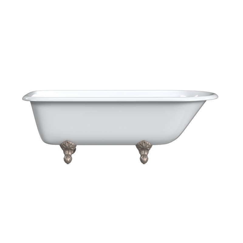 61'' L Freestanding Soaking Bathtub, White Interior with White Exterior, Brushed Nickel