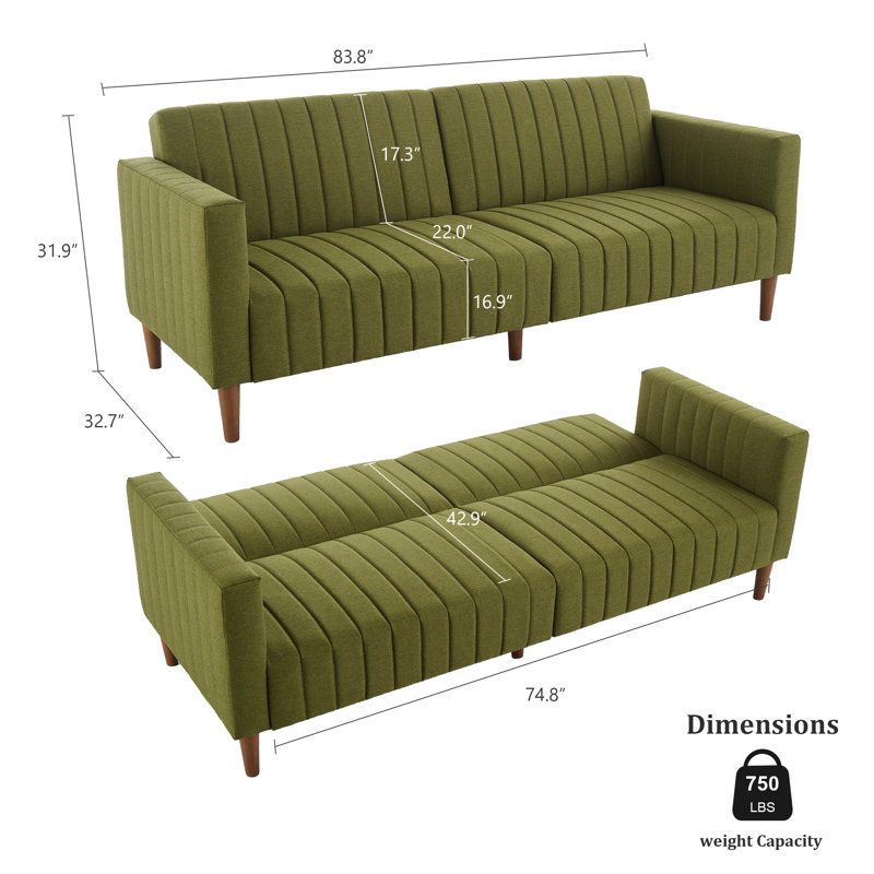 Hansfried 83.8'' Upholstered Convertible futon Sofa bed, Green