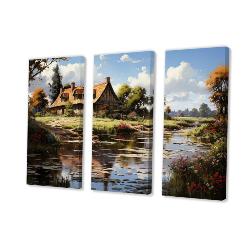 Danemark, campagne, idylle sur toile, 3 pièces, H 28 po x l 36 po