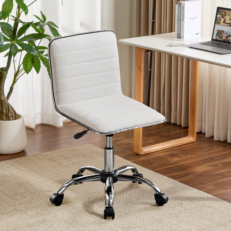 Modern Ergonomic Adjustable Height Armless Task Office Chair with Mid Back, White