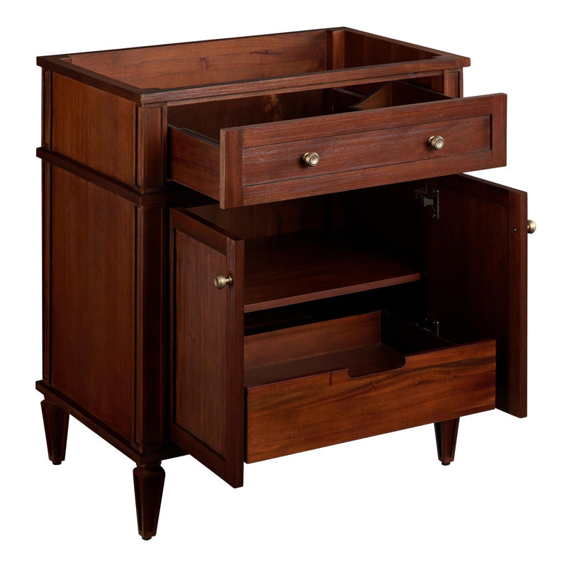 Elmdale 30" Freestanding Mahogany Single Basin Vanity Rectangular Undermount Sink, White, Carrara Marble, 8" Centers