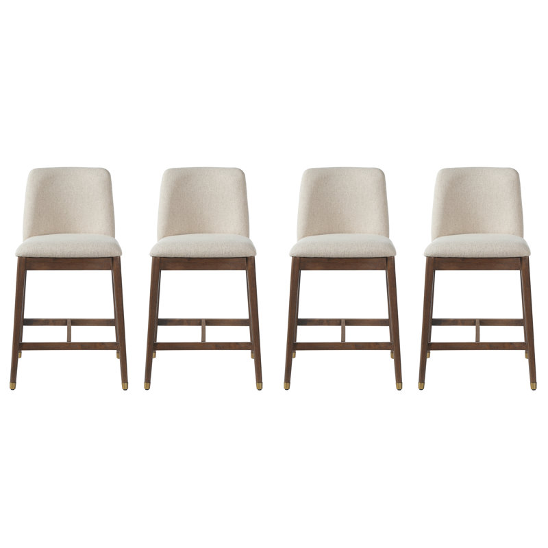 Tabouret de comptoir rembourré Nolan, 4, Siège beige / structure en noyer