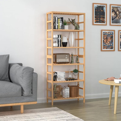 6-Tier Bamboo Shelf,Bamboo Storage Shelving Unit,Tall Bookcase with Adjustable Shelves
