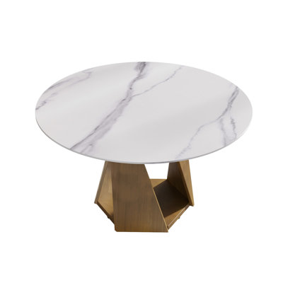 53" Round Kitchen Dining Table, Sintered Stone Top, Iron Metal Base, Accommodates 6, Contemporary Look Modern Tabletop, Fits 6 People, For Area