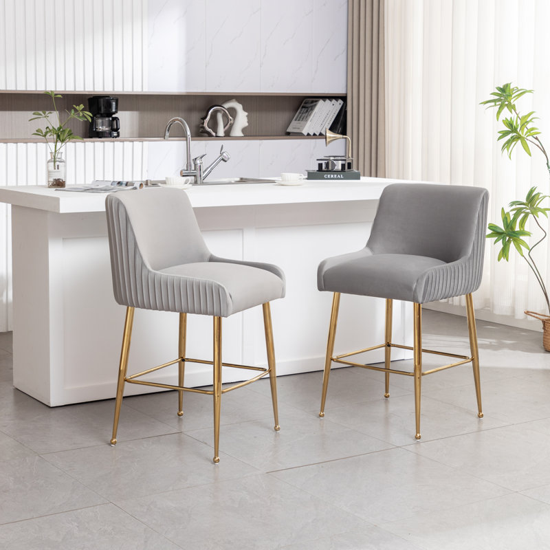 Baudel Upholstered Velvet Counter Stool, Gray