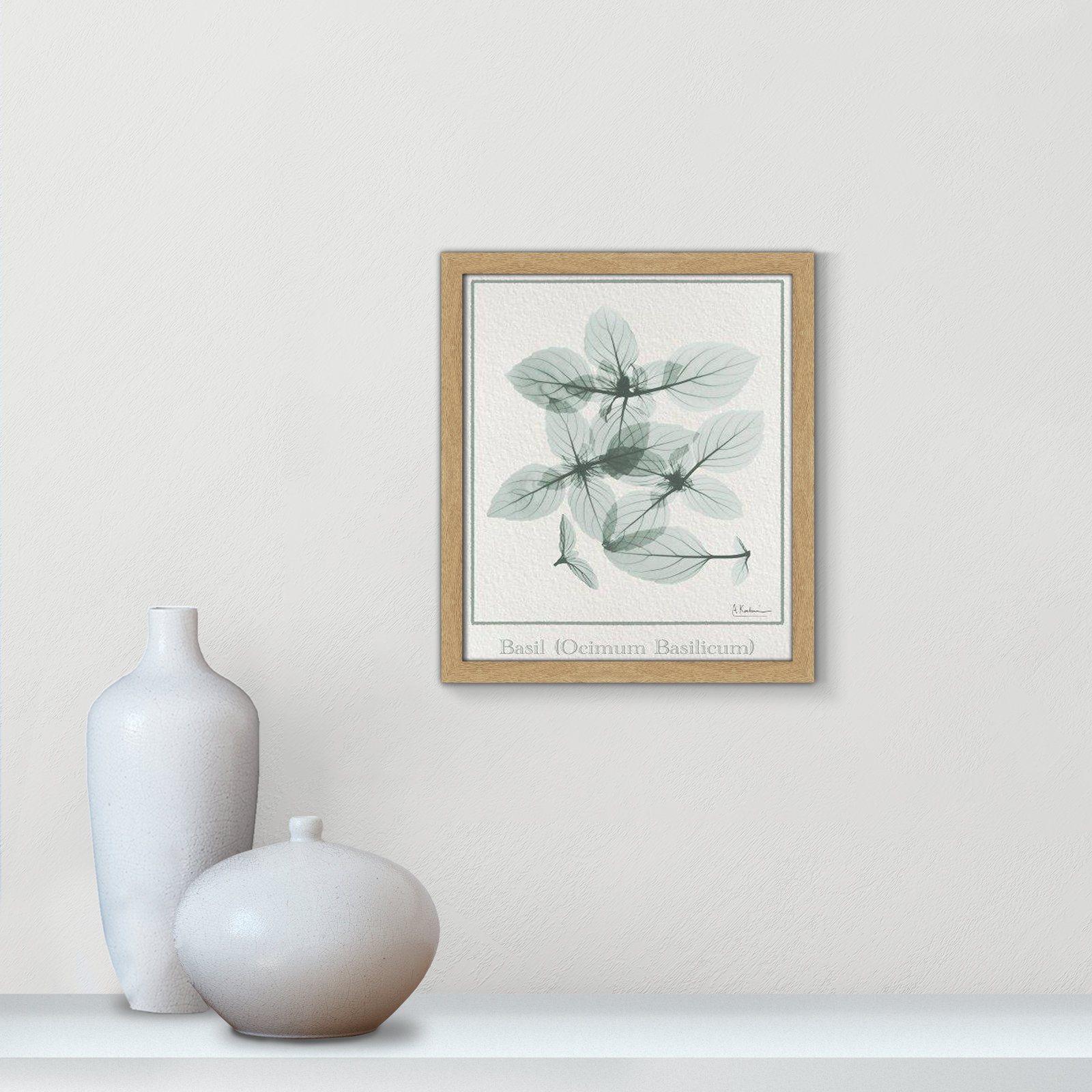 Jeanette "Basil Ocimum Basilicum" Painting, 15" H x 13" W x 1.25" D, Natural Framed Paper