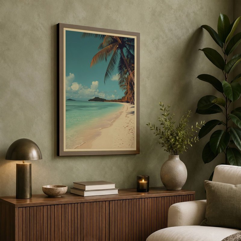 Tropical Island Getaway Coastal - Wrapped Canvas, 30x20 - 76.2 x 50.8 cm, Taupe Border