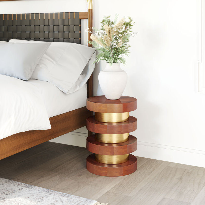 Table de bout à piédestal en bois massif de 20,1 po de hauteur 