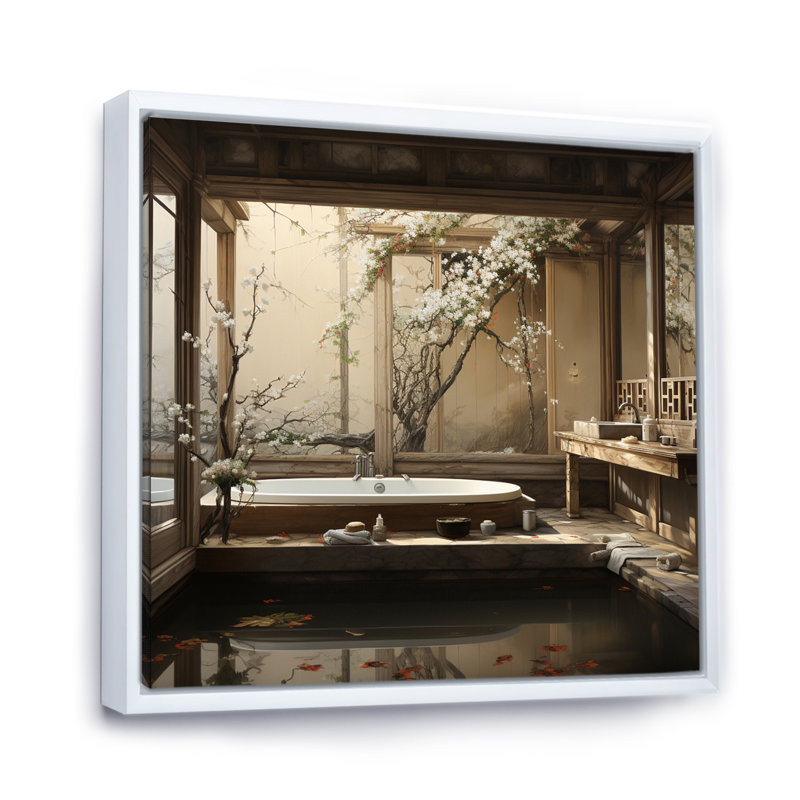 «Bathroom Bathroom», reproduction d'art sur toile, 24" H x 24" W, Cadre flottant blanc
