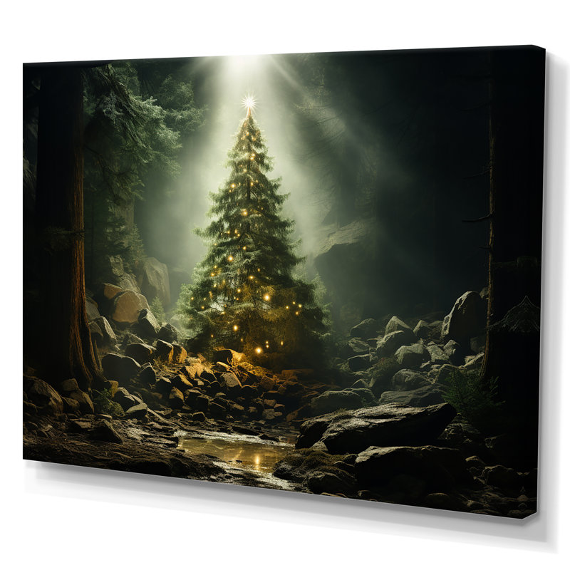 Arbre de Noël vert magique - décoration murale paysage d'hiver, Toile tendue, H 30 po x l 40 po x P 1,5 po