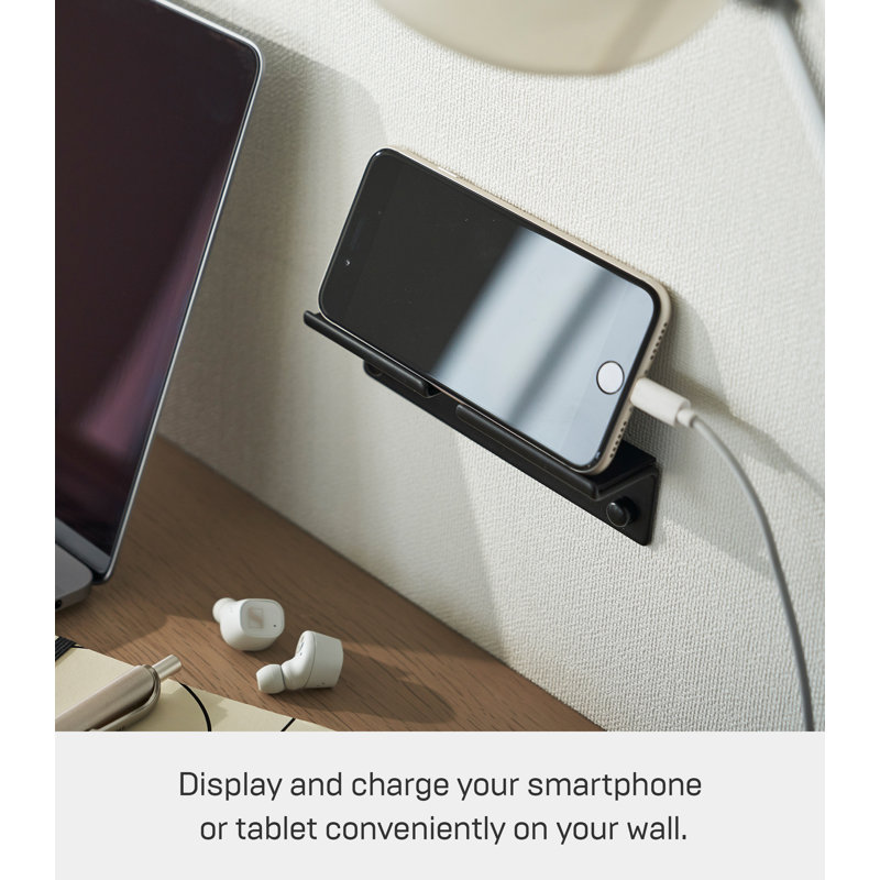 Black Steel Wall-Mounted Phone Holder with Shelving
