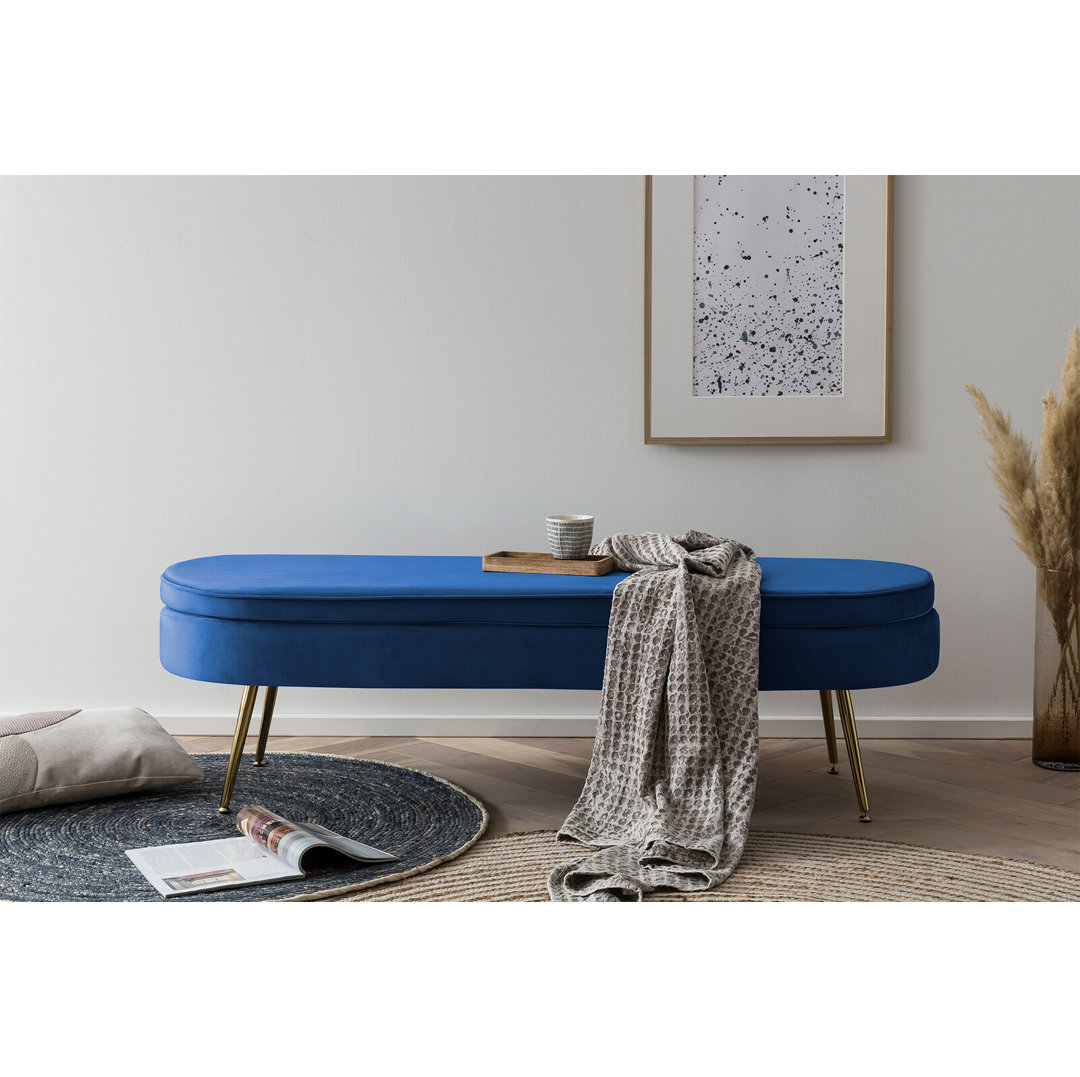 Sitzpouf oval lang aus Samt Dunkelblau