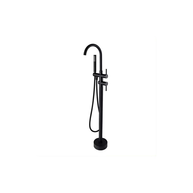 Black Round Freestanding Bath Tap With Shower, Matte Black