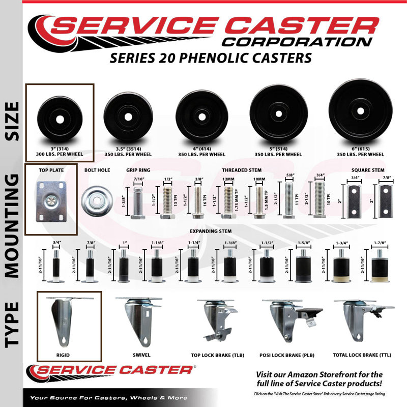 4 Piece Phenolic Caster Set