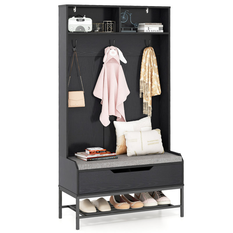 Fabric Freestanding 3 - Hook Coat Rack, Noir
