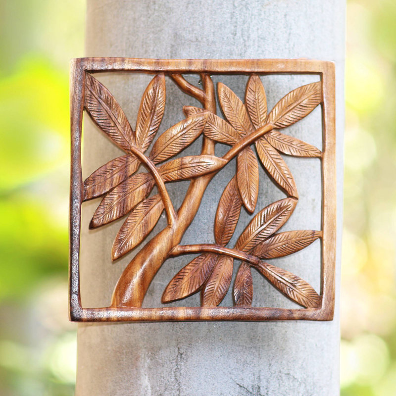 Décoration murale feuilles de bambou et bois