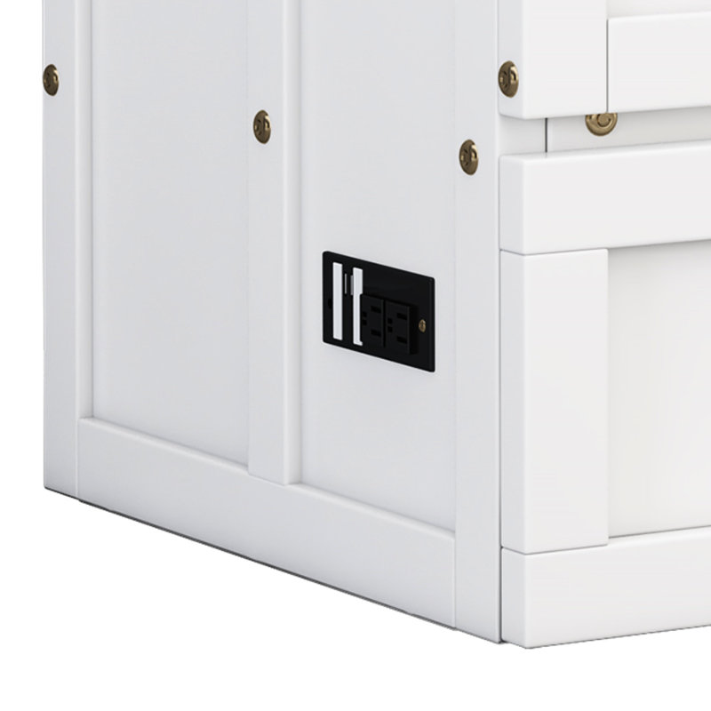 Lit polyvalent, grand lit, rangement spacieux, capacité en bois massif blanc et noyer, +, Grand lit