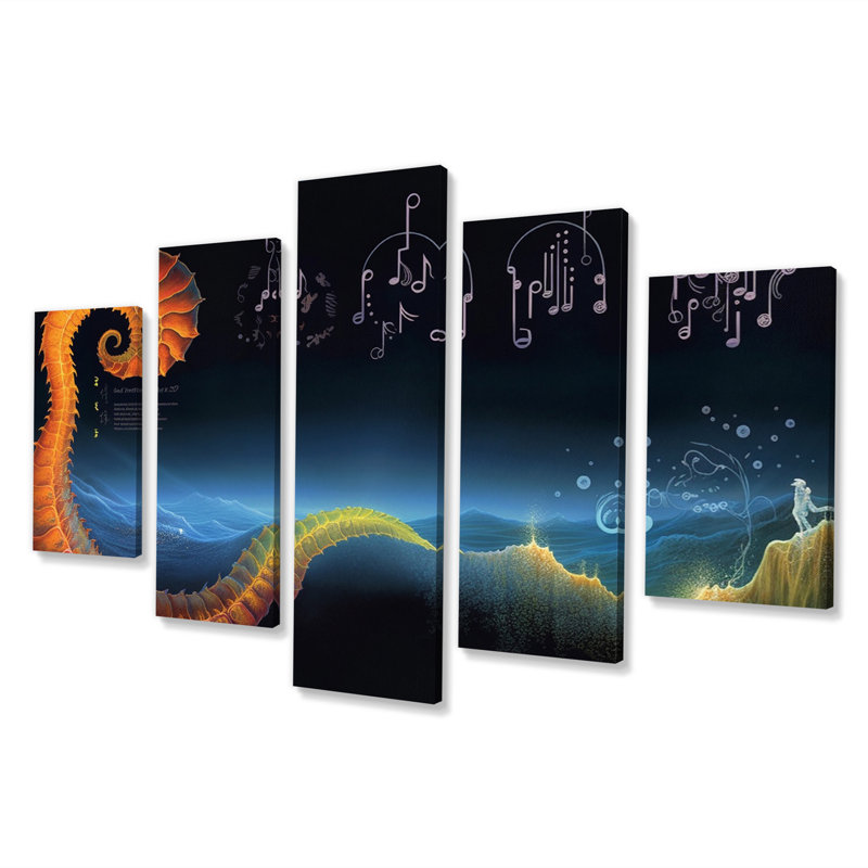 Futur harmonie Soundwaves Ocean Seascape II - formes abstraites, impression d'art mural - 5 panneaux