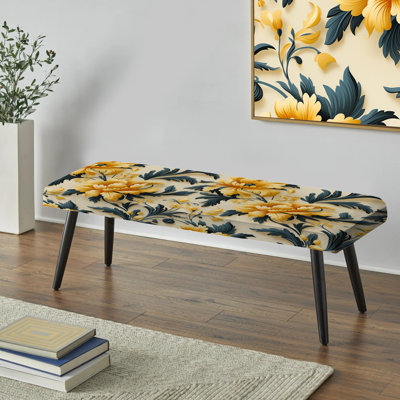 Tribal Damask Accents - Banc rembourré floral noir