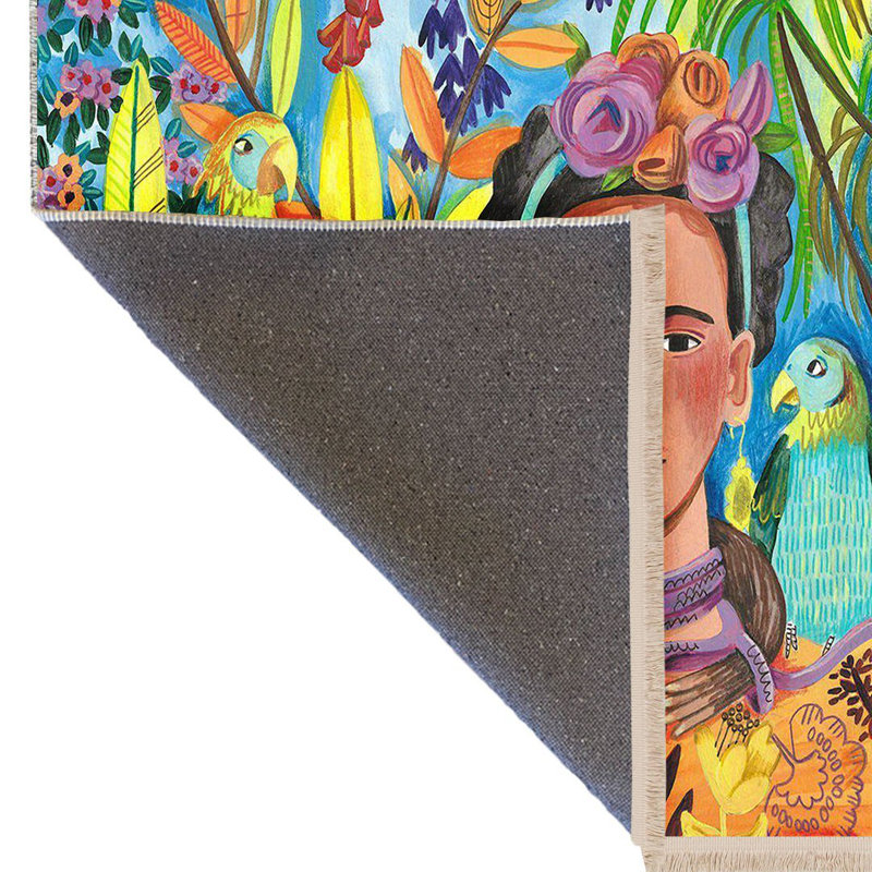 Tapis multicolore à motif de perroquet tropical, de singe et de silhouette humaine Barcelona Collection