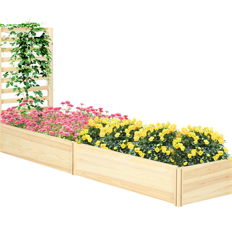 43 Inch Wooden Raised Garden Bed With Trellis, Suited To Outdoor Plants, Veggies, Flowers, Herbs, Easy Assembly Procedure, Natural Tone Planter Trellis By , For Vegetables, Quick Installation
