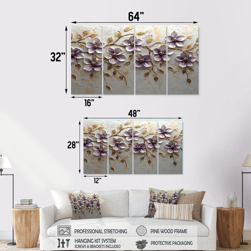 Ensemble d'illustrations murales lilas - lilas, H 28 po x l 48 po