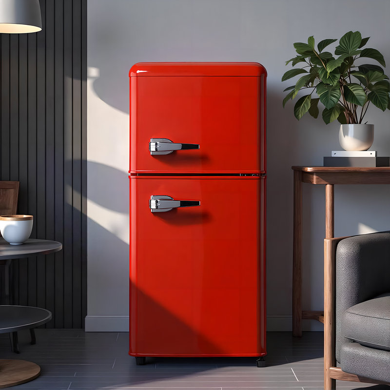 Mini réfrigérateur à double porte avec congélateur, mini réfrigérateur de 3,5 pieds cubes avec thermostat réglable à 7 niveaux et tablettes amovibles