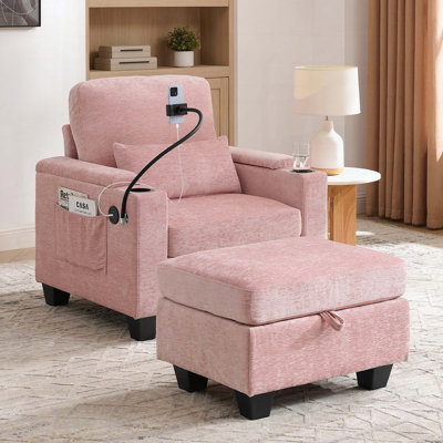 Single Recliner Sofa with USB Port, Storage Ottoman & Phone Stand