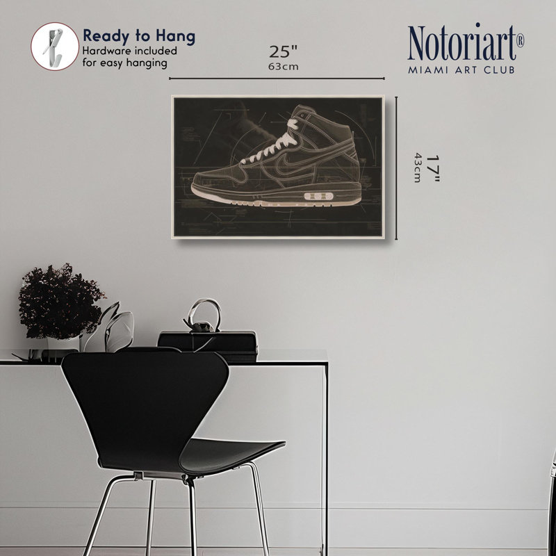 "Blueprint Sneaker", impression sur toile par Notoriart, H 24 po x l 16 po, Cadre argenté