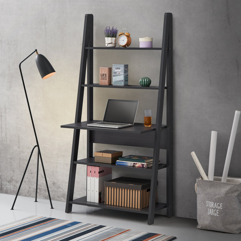 Gardi 175.5cm H x 64cm W Ladder Bookcase, Black, 84.2 cm x 17.5.4 cm x 36.7 cm