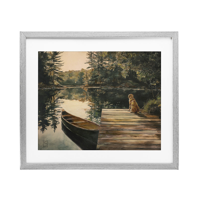 «Lake Life at Sunset», reproduction d'art sous verre, design par Sara Culpepper, H 13 po x l 16 po, Cadre de ferme gris