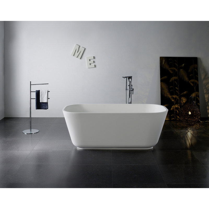 Kingston Brass Arcticstone 65-Inch Solid Surface Rectangular Double Ended Freestanding Tub with Drain