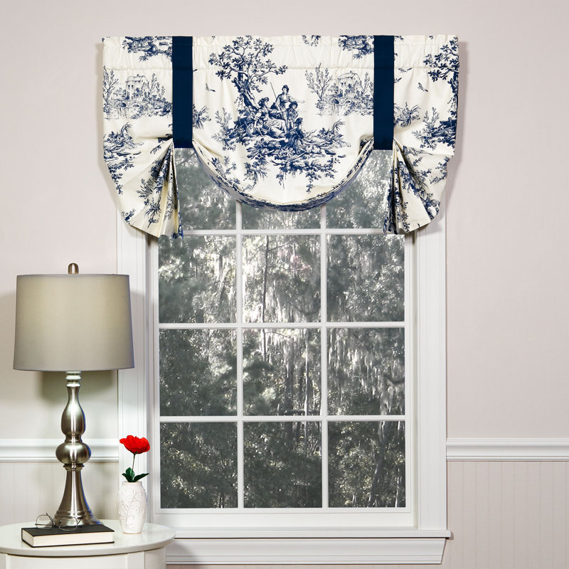 Bouvier Blue Traditional Cotton Toile Tie Up Valance