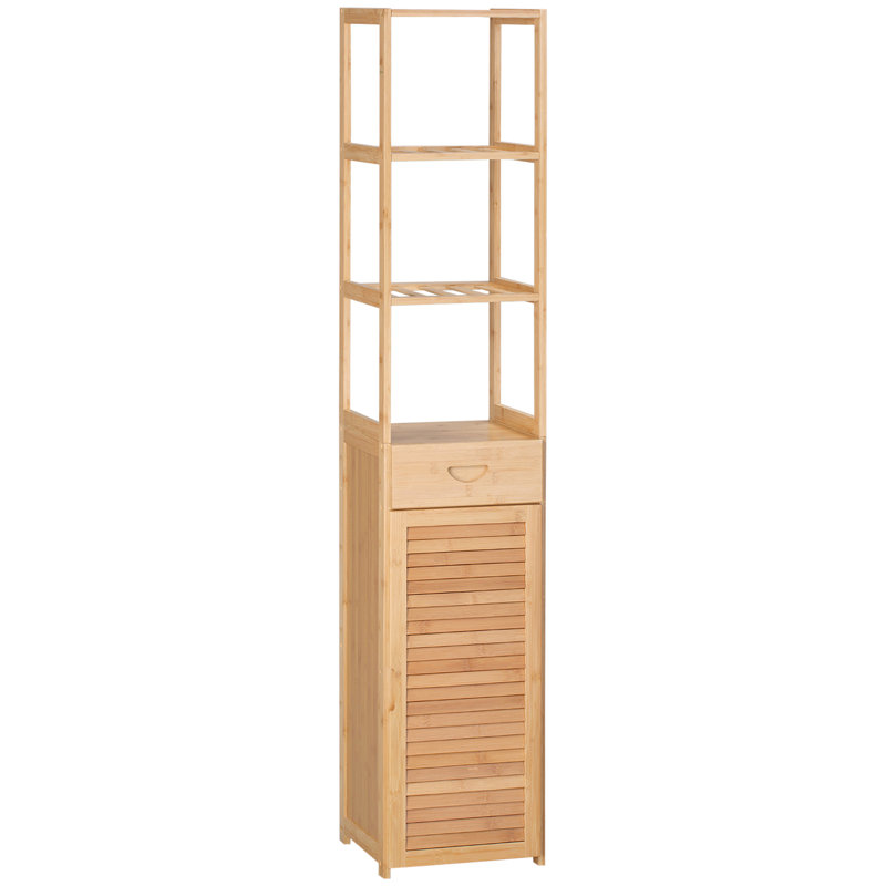 Armoire de salle de bain haute Kleankin avec tiroir et tablettes à lattes