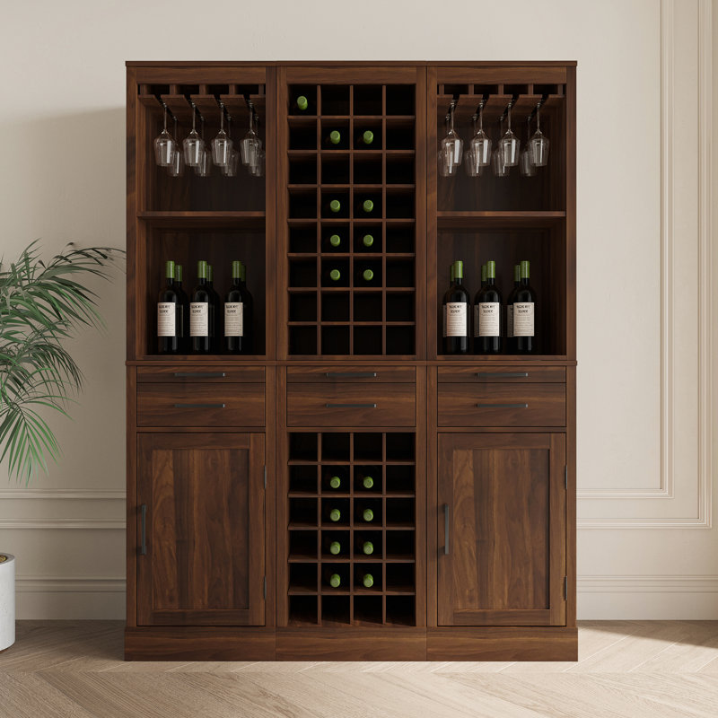 Armoire à vin brune noyer 32 - style buffet contemporain modulaire avec option élégante