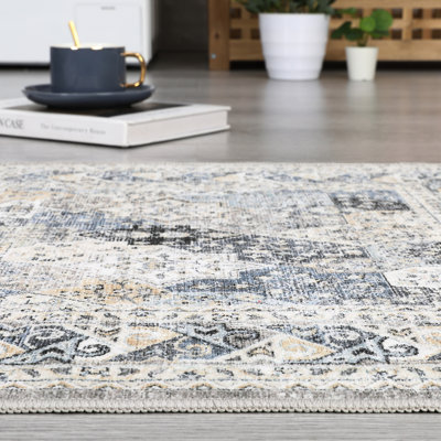 Vintage Floral Rug Washable Ultra Soft Floor Mats for Living Room Bedroom Indoor Area Rug Hallway Rug Low Pile Non Slip Rugs Distressed Rug Stain Resistant Carpet for Dining Room Office Kitchen Farmhouse Decor