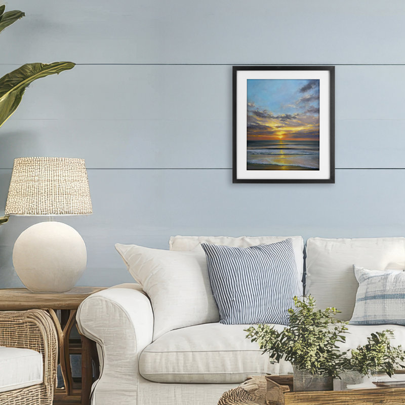 Reproduction encadrée sous verre équilibré Serene Sunrise, conception de Joanne Parent, H 16 po x l 13 po, Cadre noir minuit