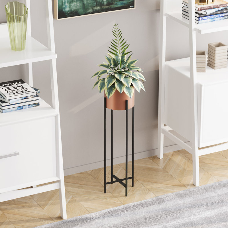 Élégant pot décoratif en métal, noir et cuivre, 9,1 po x 30,7 po | Fabrication 100% métal, diamètre du pot: 7,9 pouces, hauteur: 5,9 pouces | Décoration intérieure élégante, aucune installation requise, parfaite pour les plantes d'intérieur