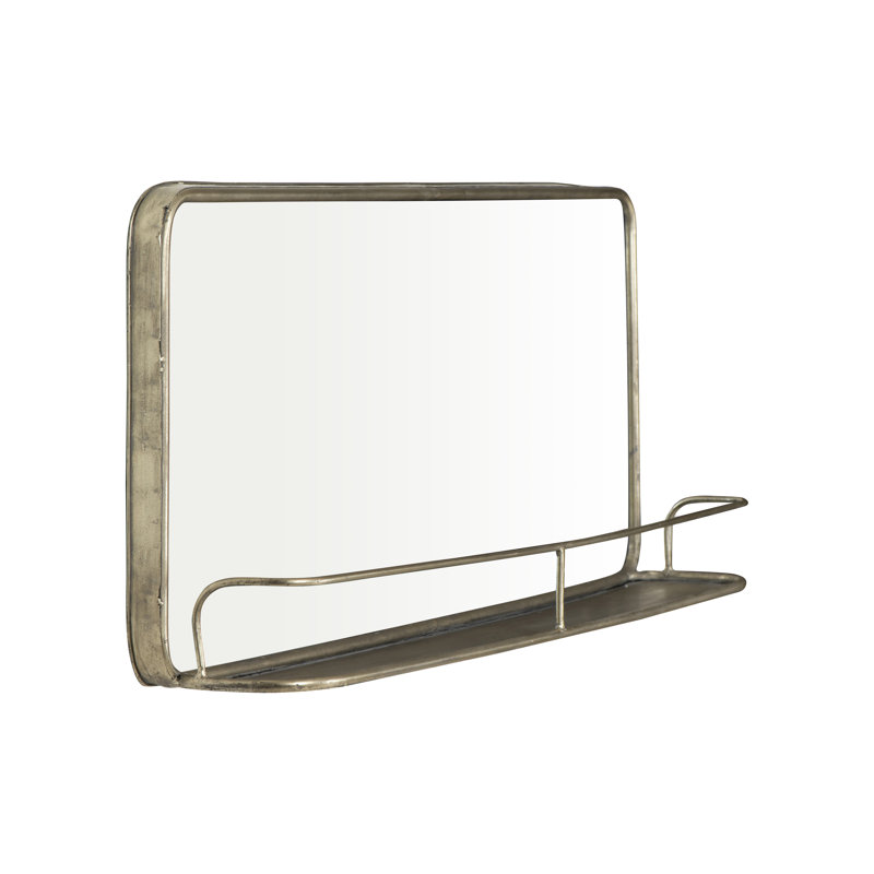Metal Flat Wall Mirror with Shelves, Nickel, 40.64cm H x 91.44cm W