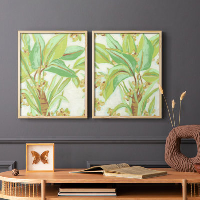 «Island Leaf Fresco I», reproduction encadrée de qualité supérieure - prête à être accrochée - aucun clou requis - aucun clou requis