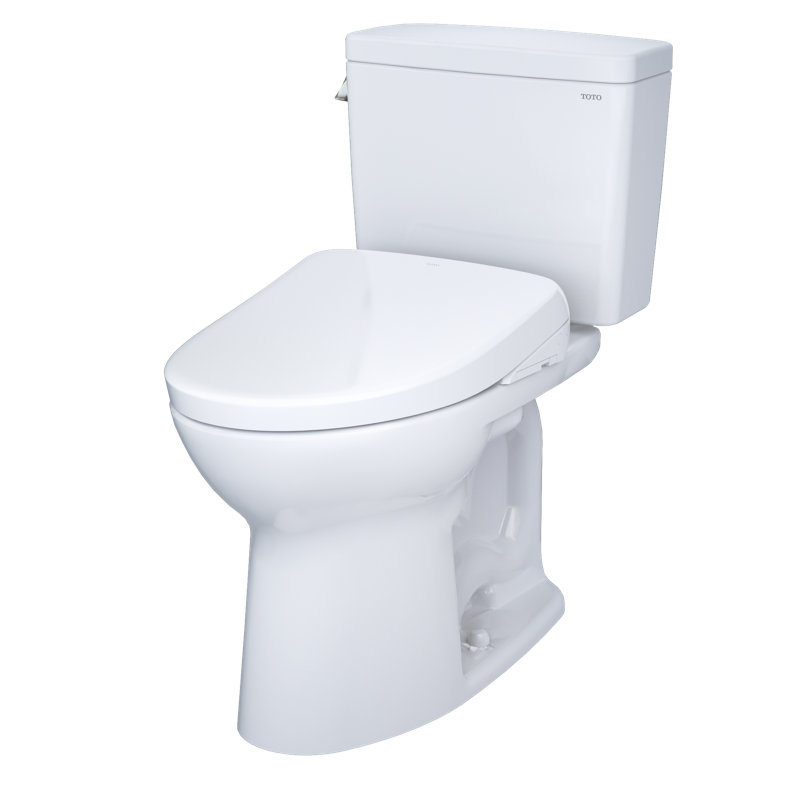 Cotton White High Efficiency Elongated Two-Piece Toilet with Bidet Seat