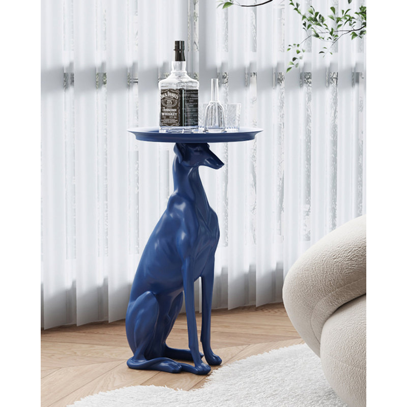 Sculpture de chien assis avec plateau décoratif, Bleu