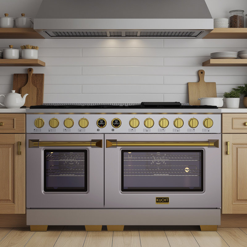 60 In. 7.9 Cu. Ft. 10 Burners Dual Fuel Range For Propane Gas In Stainless Steel With Kucht Horus Thermostat, Gold