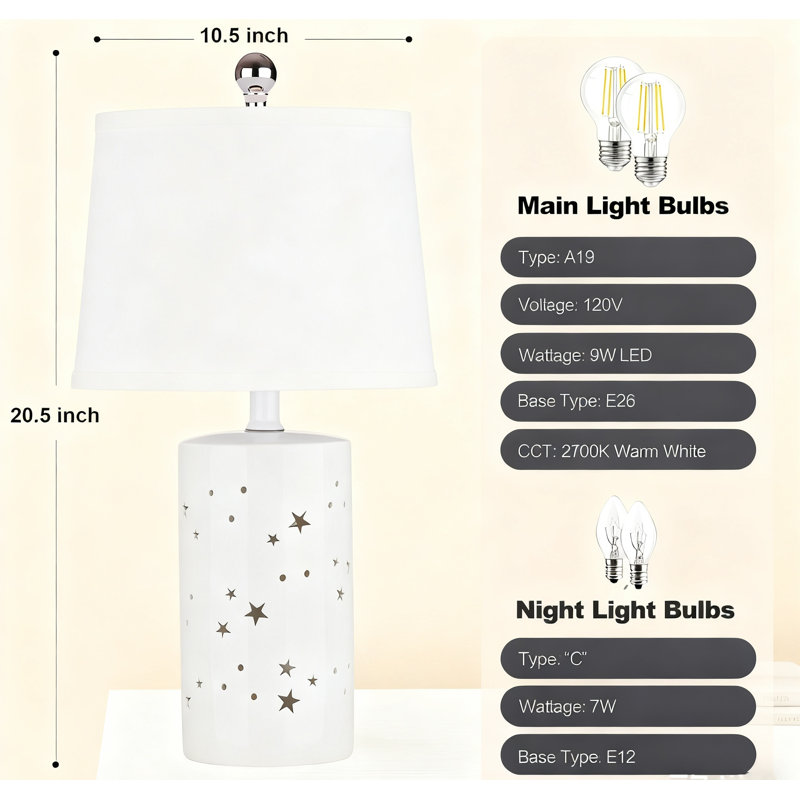 Ensemble de 2 lampes de table modernes en céramique avec veilleuse étoilée pour chambre à coucher avec bureau