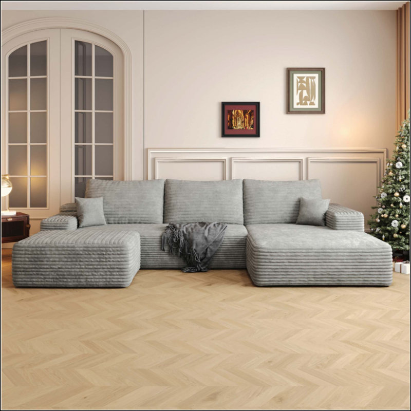 Canapé modulaire Cloud avec 1 repose-pieds, canapé rembourré minimaliste moderne, canapé confortable en forme de U pour le salon, canapé d'angle à assise profonde, aucun assemblage requis (tissu en velours côtelé moelleux)