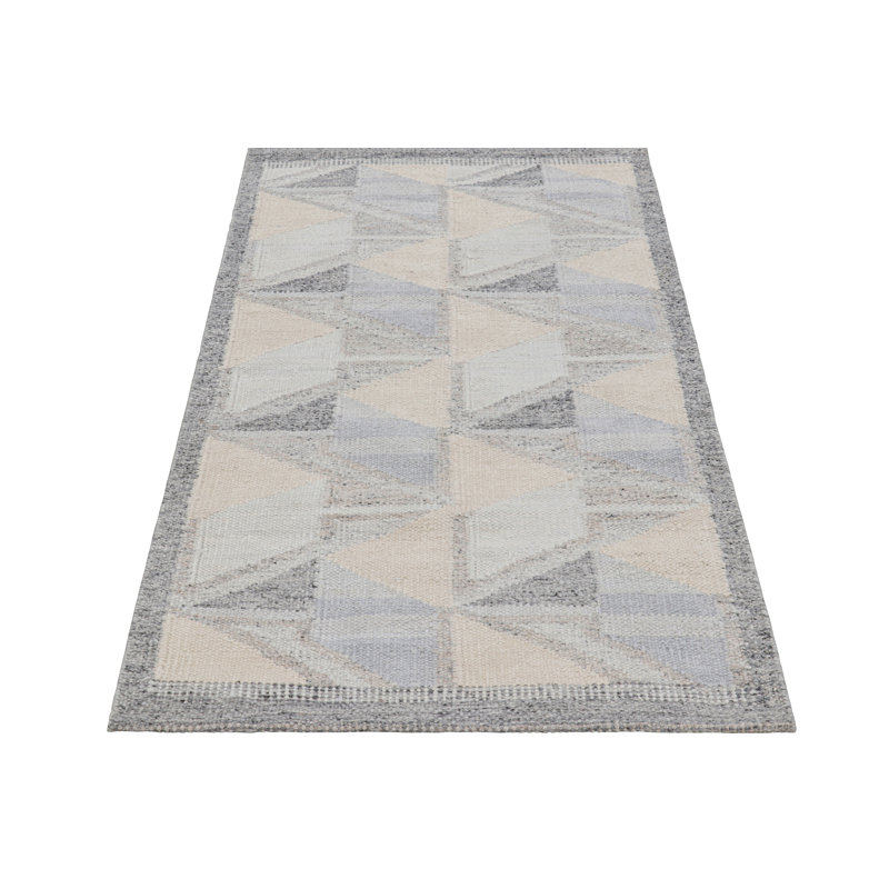 Rug & Kilim’S Scandinavian Style Outdoor Rug With Blue & Gray Geometric Pattern, Rectangle 3'1" x 5'11" 