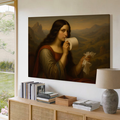 «Classical Woman», tenant un papier et un rouleau de papier hygiénique sur toile pour le salon, la chambre à coucher, le bureau, le couloir, le vestibule, le mur de la galerie et la décoration moderne