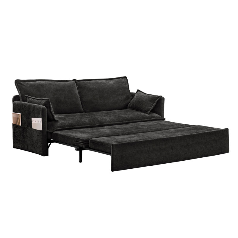 Chenille 59,5 pouces avec fonction de lit escamotable, rangement latéral pour télécommandes de télévision, / c - Type de jeu de charge dans le revêtement de la chambre à coucher, téléphones portables et livres, appartement